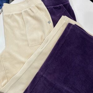 Set of 2 -Talbots Ribbed Knit Wide Leg Pull-On Joggers in Cream & Deep Purple